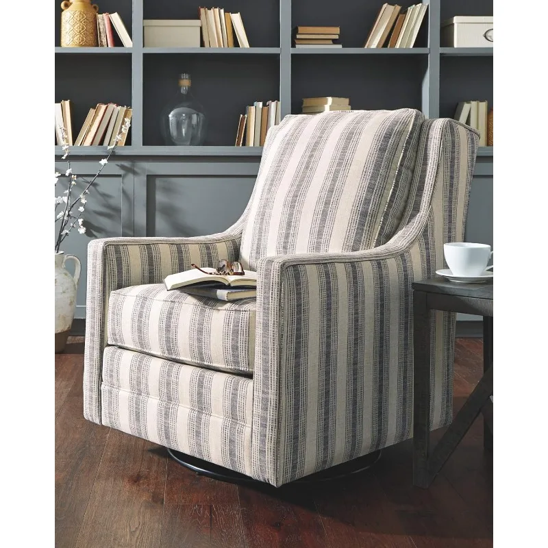 Kambria Striped Upholstered Swivel Accent Glider Chair,Suitable for living room easy to assemble