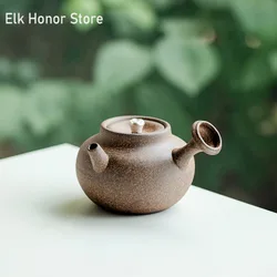 100ml Pure Handmade Silver Rough Pottery Teapot Retro Side Handle Pot Tea Soaking Kettle with Strainer Tea Ceremony Accessories