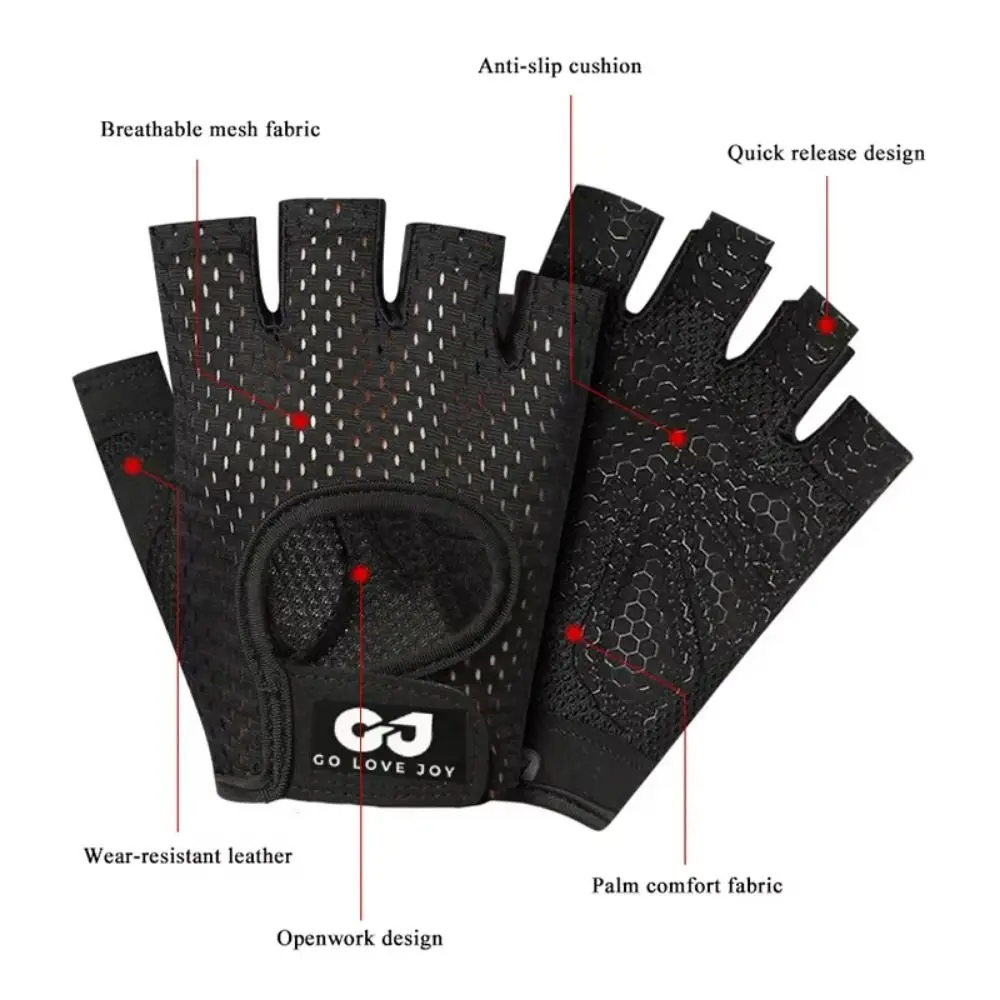 1 Pair Breathable Cycling Gloves Anti-Slip Shockproof Fitness Gloves Palm Guards Quick-release Half Finger Gloves Weightlifting