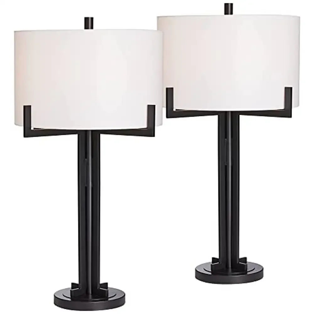 Industrial Modern Black Metal Table Lamp Set of 2 Living Room Bedroom 31.5