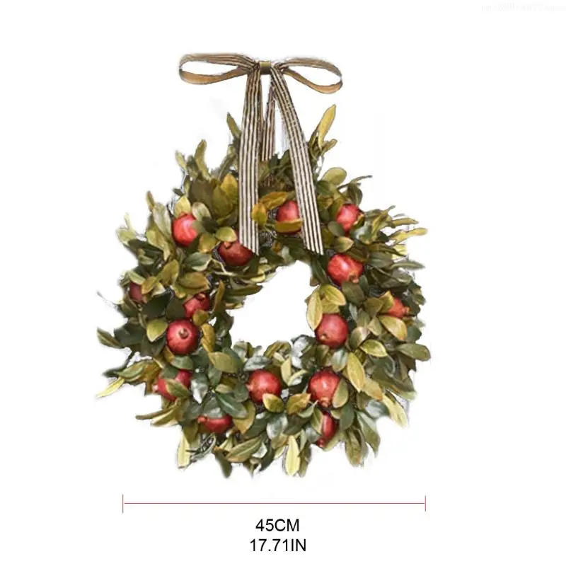 Autumn Fall Front Door Wreath Artificial Pomegranate Fruit Ribbon Bow Realistic Greenery Hanging Onrmanet Part Indoor Outdoor view 5