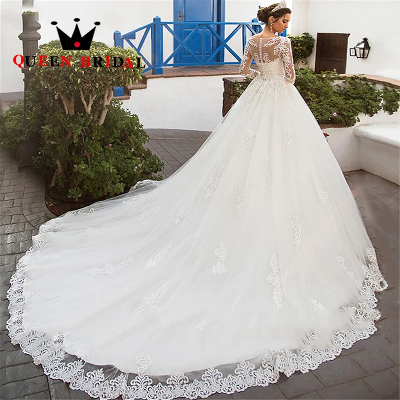 Elegant Long Sleeve Appliques Wedding Dresses Jacket 2 In 1 O Neck Luxury Floor Length Bridal Gowns Vestido De Noiva Custom S60Y