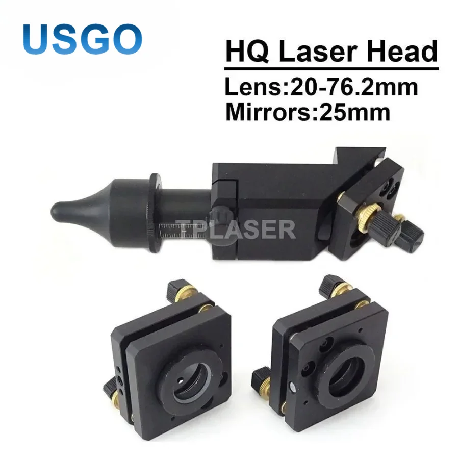 USGO CO2 Laser Head D20mm FL 76.2mm Focus Lens 25mm Mirror Mount with Air Assist Tube for Laser Engraving Cutting Machine