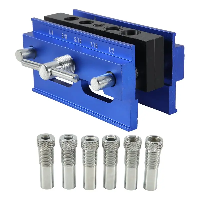 ABKW-Self Centering Dowel Jig Kit, Drill Guide Jig Block For Straight Holes 6PCS Drill Bushings, For Woodworking, Adjustable