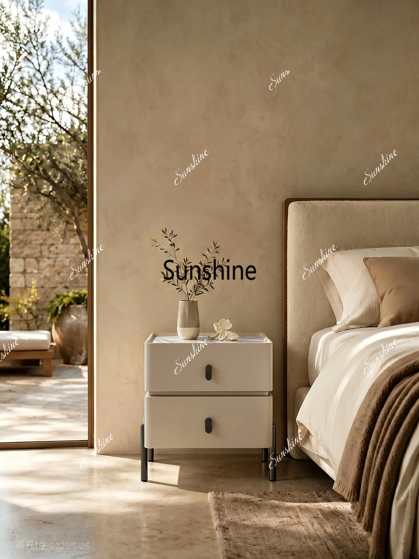Countertop bedside table Cream wind double pumping Metal tall household bedroom storage
