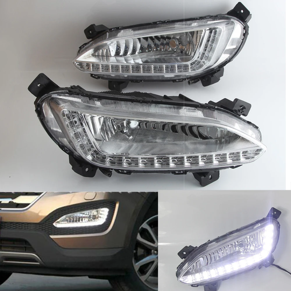 Car Front Bumper Grille Fog Lights Assembly For Hyundai Santa Fe IX45 2013 2014 2015 Daytime Running DRL Head Lamp LED Fog Lamps