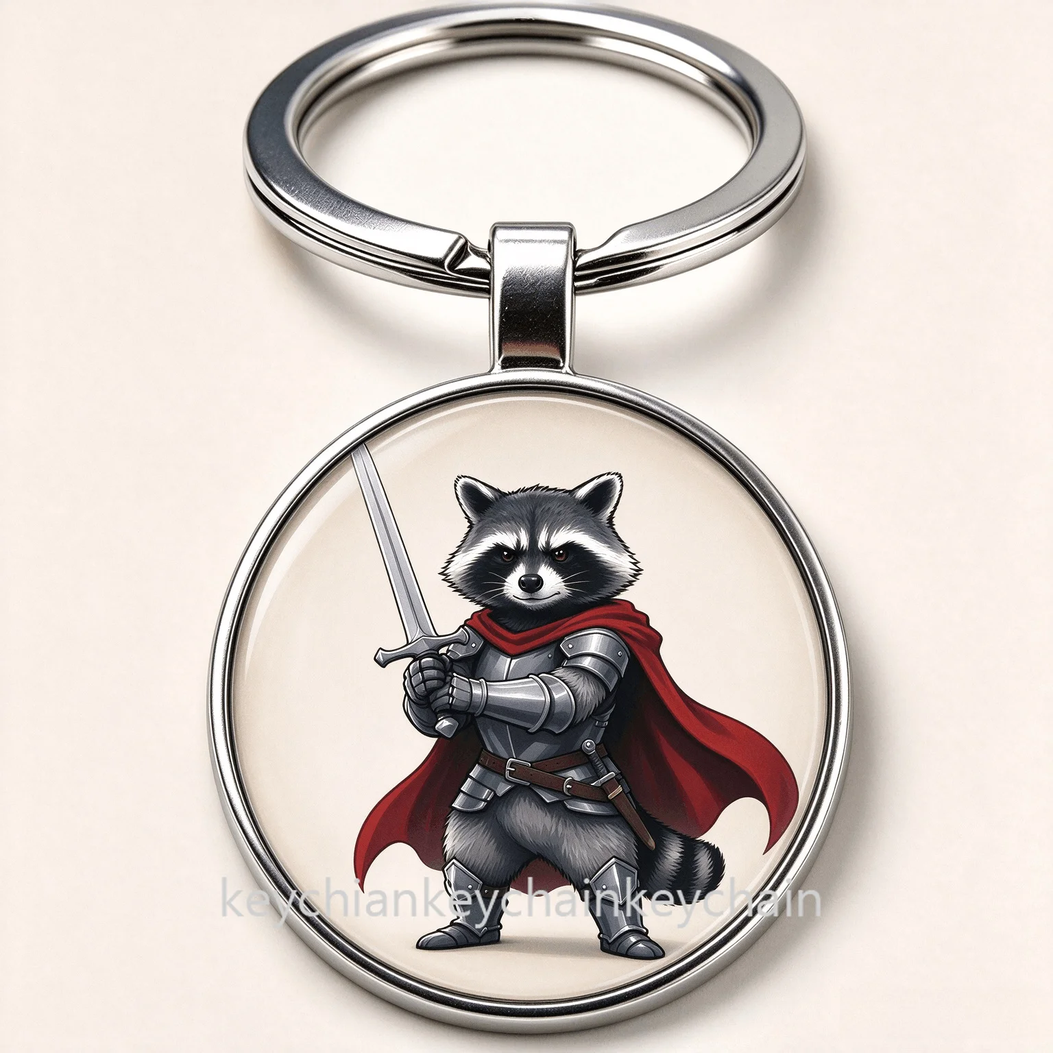 Knight Armor Raccoon with Sword Fantasy Warrior Raccoon Keychain Key Ring Animal Bag Charm Car Key Holder Gift for Men Women