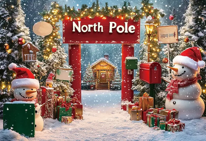 Mehofond-telón de fondo mágico de Nochebuena para niños, bosque, poste Norte, fiesta, escenas de ventana, decoración, muñecos de nieve, estudio de fondo