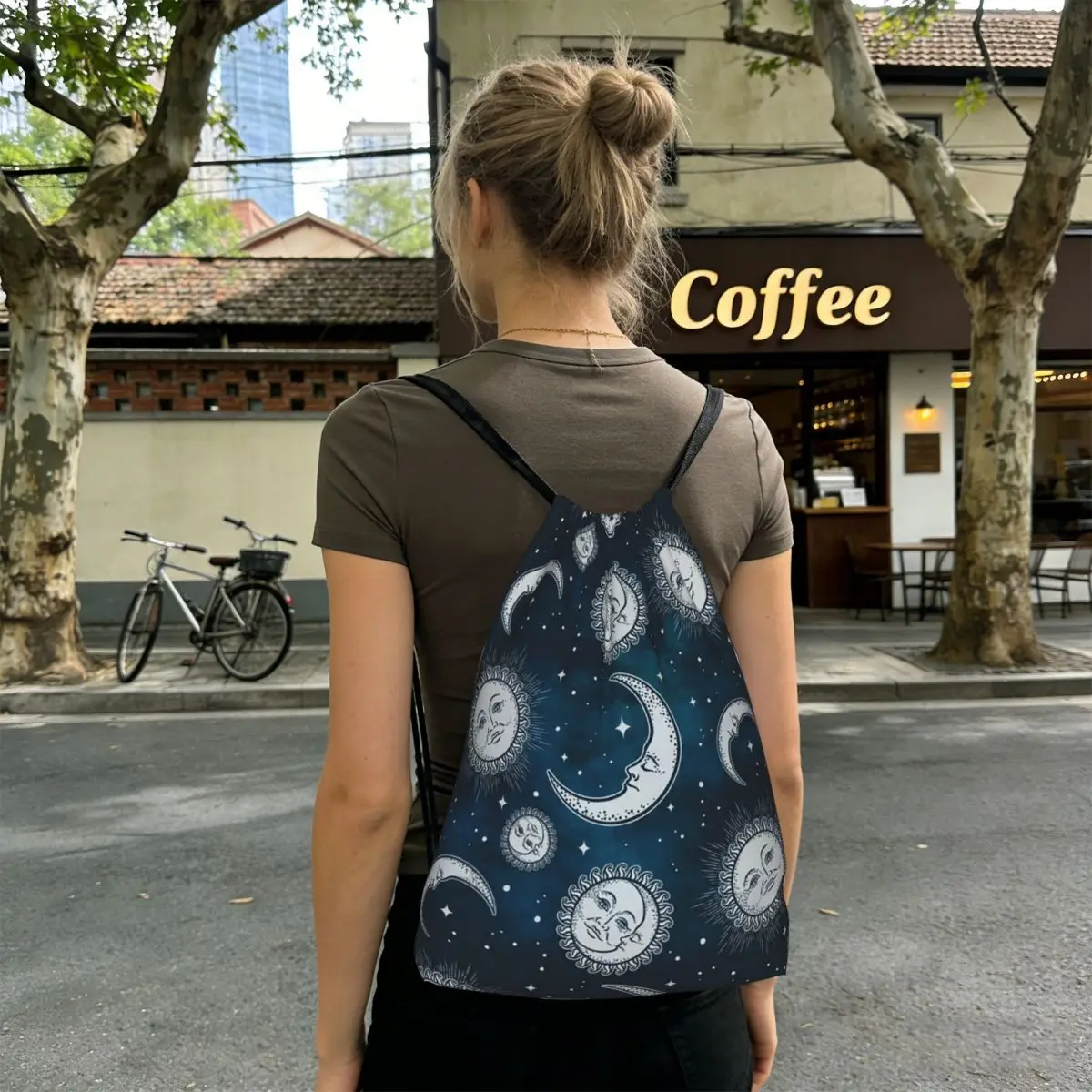 Celestial Mystic Esoteric Magic Sun Moon Backpacks Casual Drawstring Bags Sports Bag Book Bags for Man Woman Students