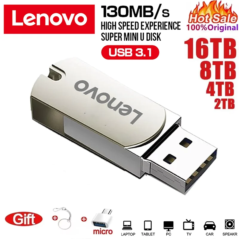 Lenovo 16TB pendrive USB USB 3.0 Metal Pen Drive 8TB OTG High Speed Pendrive Portable Ssd 4tb 2TB Usb Memories For Laptop PC