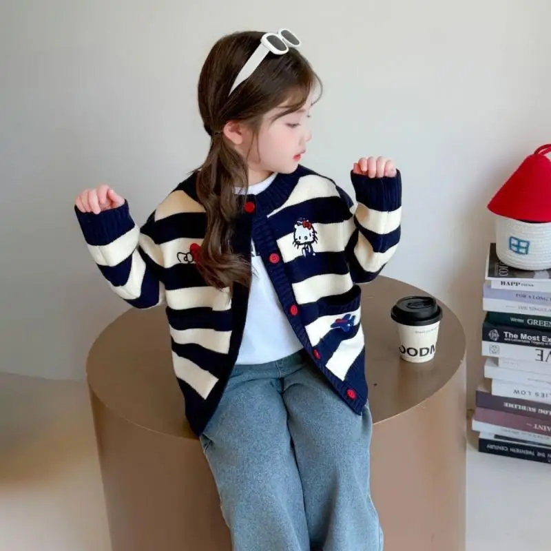 سانريو فتاة محبوك سترة مرحبا كيتي Kawaii أنيمي أزياء الشتاء طالب عارضة المتسكعون ملابس الأطفال هدية الكريسماس