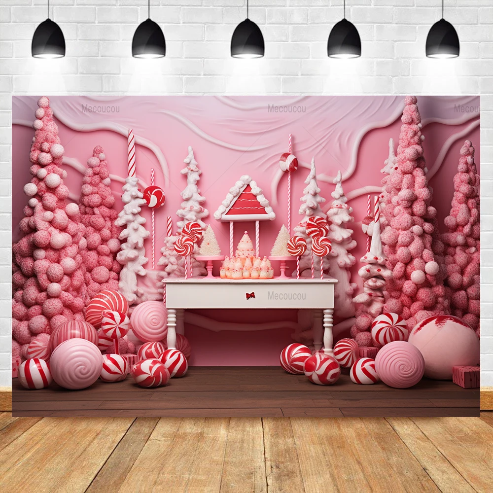 Christmas Background Red Candy Shop Xmas Tree Children Baby Portrait Indoor Photography Backdrop Decoration Photocall Cake Smash