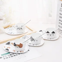 European Ceramic Cat Ceramic Mug Dessert Plate Set Cartoon Animal Mug Simple Couple Cup Kitchenware 200ML Mug Exquisite Gift