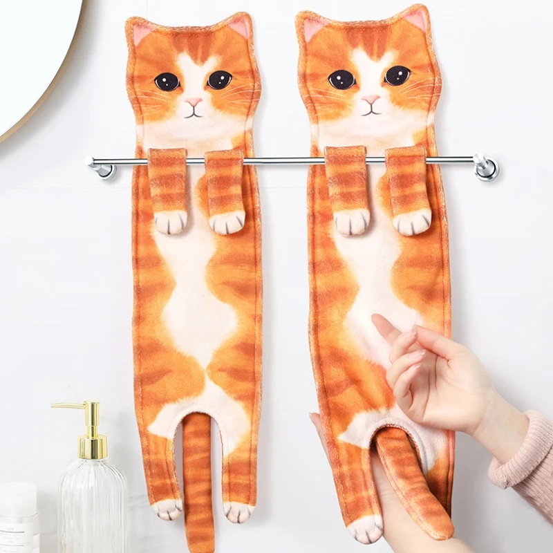 

Funny Cat Hand Towels Kitchen Bathroom Hand Towel Ball with Hanging Loops Quick Dry Soft Absorbent Microfiber creative Towels
