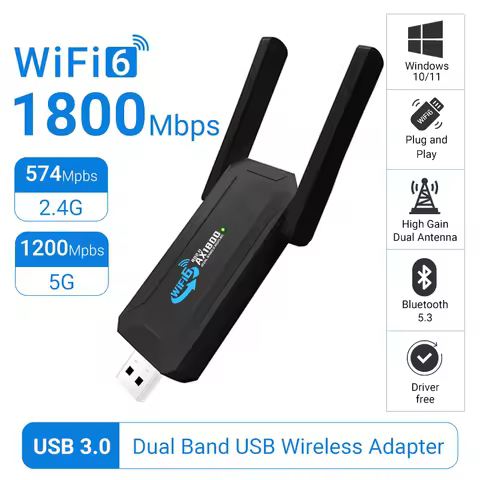 1800Mbps WiFi 6 USB Adapter 802.11AX 2.4G/5GHz USB3.0 Wireless Network Card Antenna Wi-Fi Dongle for Win 10/11 PC
