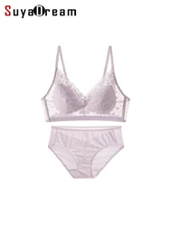SuyaDream Women 3/4 Cups Lace Bras Natural Silk Lining Wire Free Thin Padding Everey Style Bra 2025 Intimates White