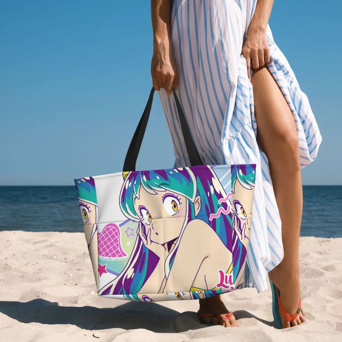 Flying Lamu Anime Urusei Yatsura Beach Tote Bag Sport Gym Yoga Duffle Large Tote Bag Women Travel Bag Fitness bag