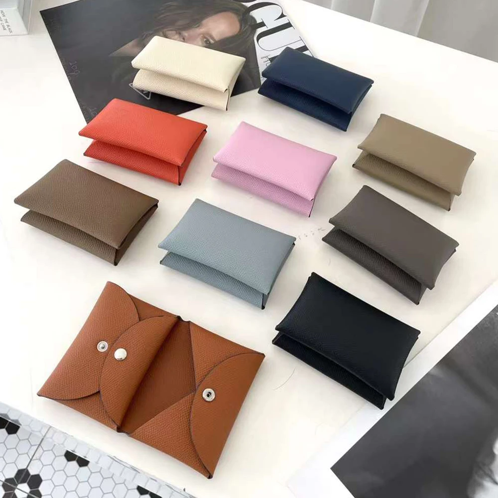 Luxury Leather Folded Coin Purse Fashion Men Gift Mini Credit Card Holder Wallet New Designer Simple Small Women Money Pouch Bag