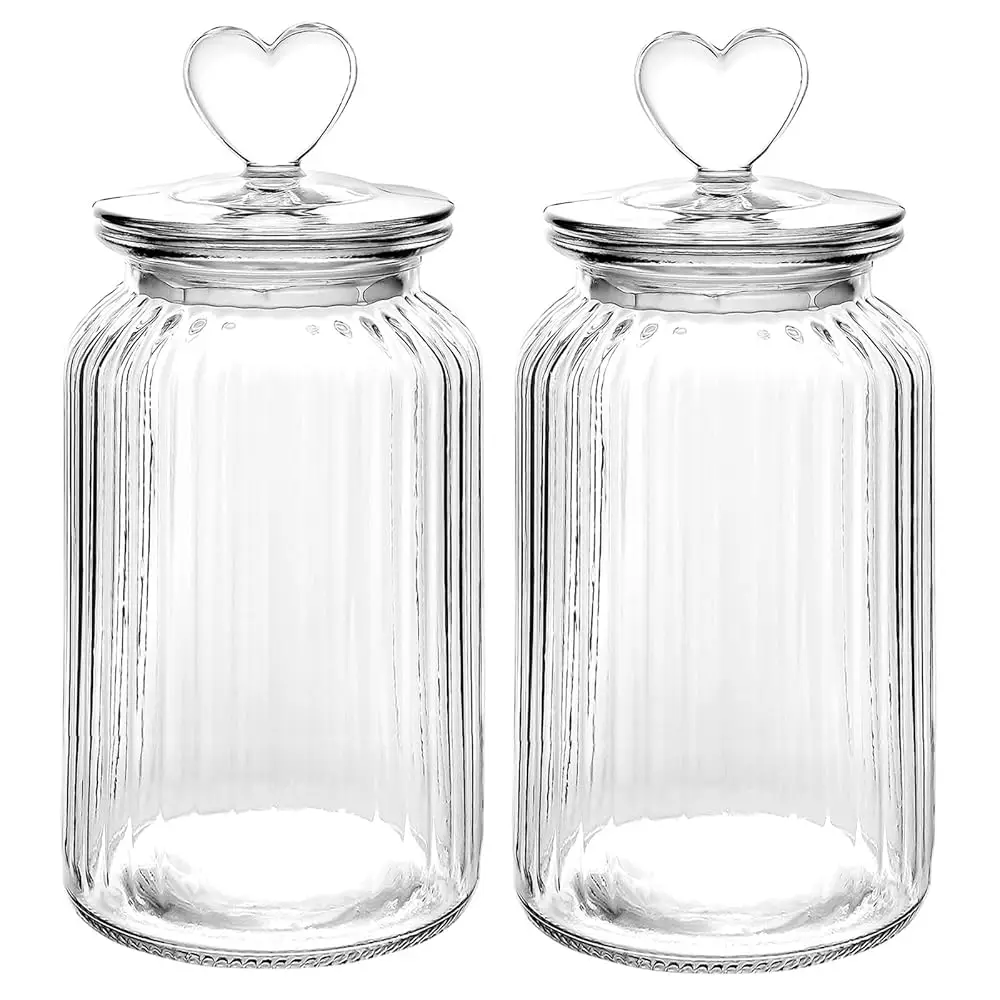 

Set Of 2 Airtight Glass Jars, 45Oz Jar Of Hearts Cute Cookie Jar Decorative Jars With Lids Candy Jars For Candy Buffet Heart