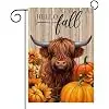 Fall Highland Cow Garden Flags 12x18 Double Sided, Small Burlap Pumpkin Floral Thanksgiving Yard Flag for Autumn Rustic Harv jjp