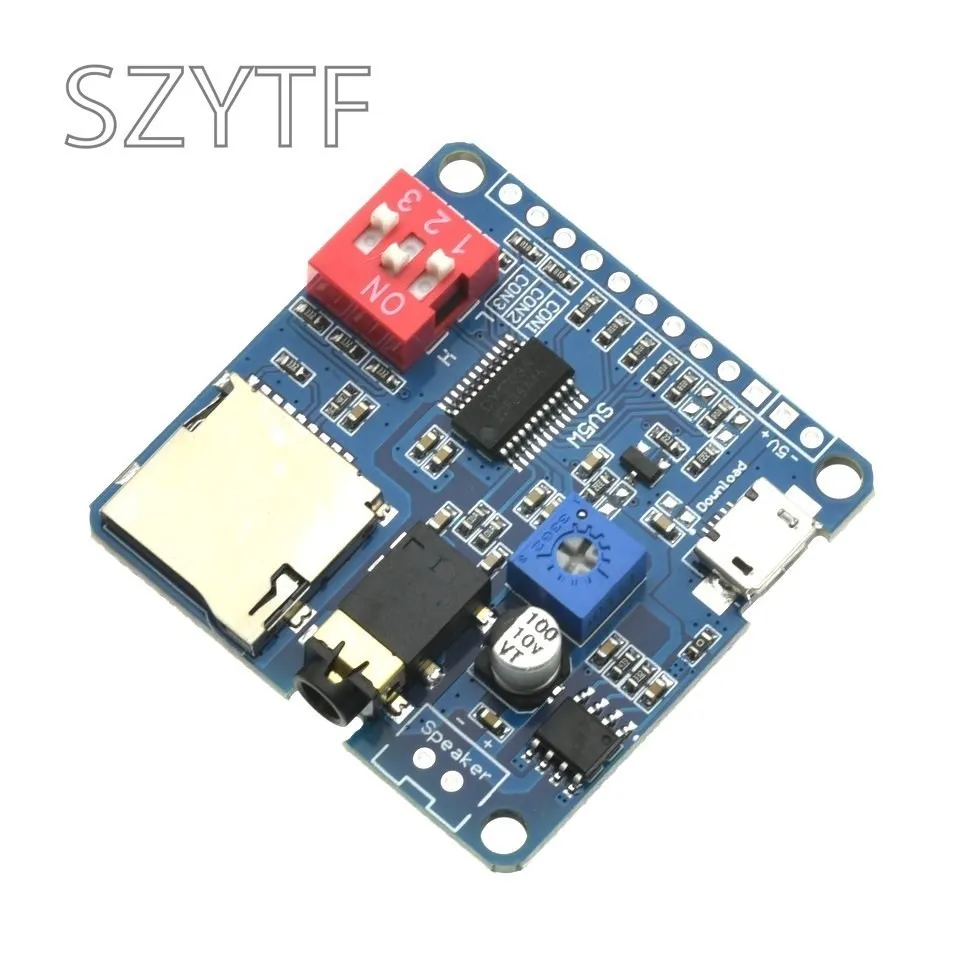 Voice Sound Playback Module Arduino MP3 Player Module UART I/O Trigger Class D Amplifier Board 5W 8M Storage DY-SV5W SD/TF Card