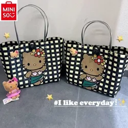 MINISO Hello Kitty High Quality Woven Handmade Large Capacity Vegetable Basket Bag for Women Sweet and Versatile Beach Bag