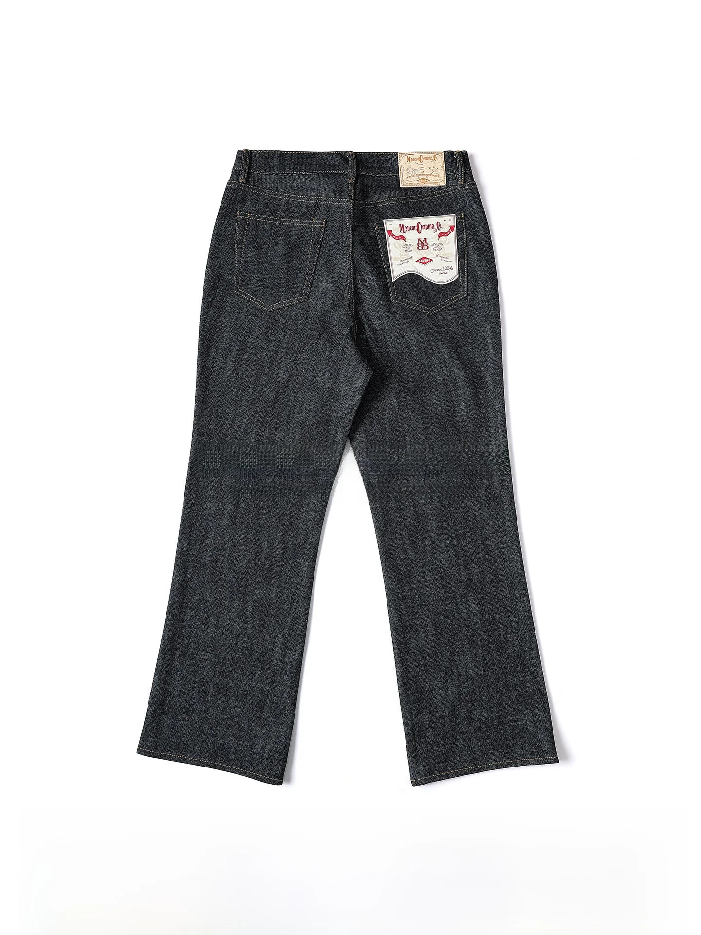 

Джинсы MBBCAR Western Series Slim Fit из твила индиго с эффектом потертости, модель 735, слегка расклешенные, молодежные, повседневные, с высокой талией, на молнии