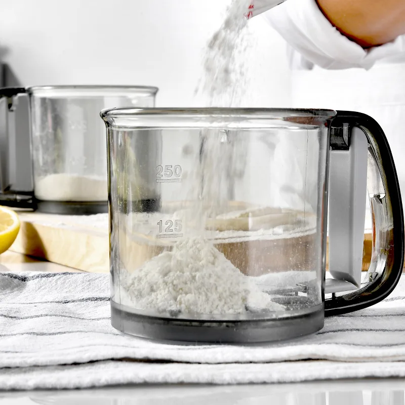 

C2 Double Layer Covered Semi-Automatic Handheld Flour Sieve For Flour Filter Tapioca And Sieve Mat Kitchen Baking Tool Gadgets