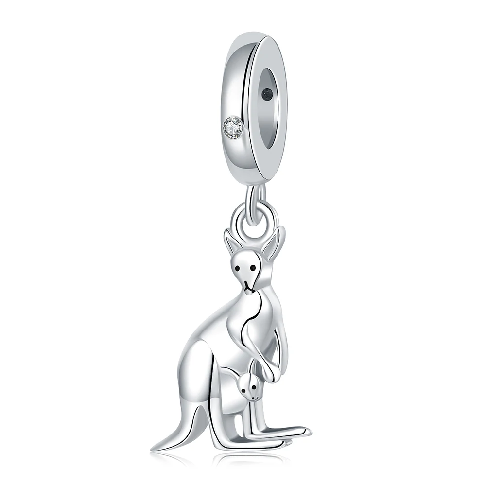 925 Sterling Silver Kangaroo Mother and Child Beads Charms Fit Original European Bracelets Religious Jewelry for Women Friends