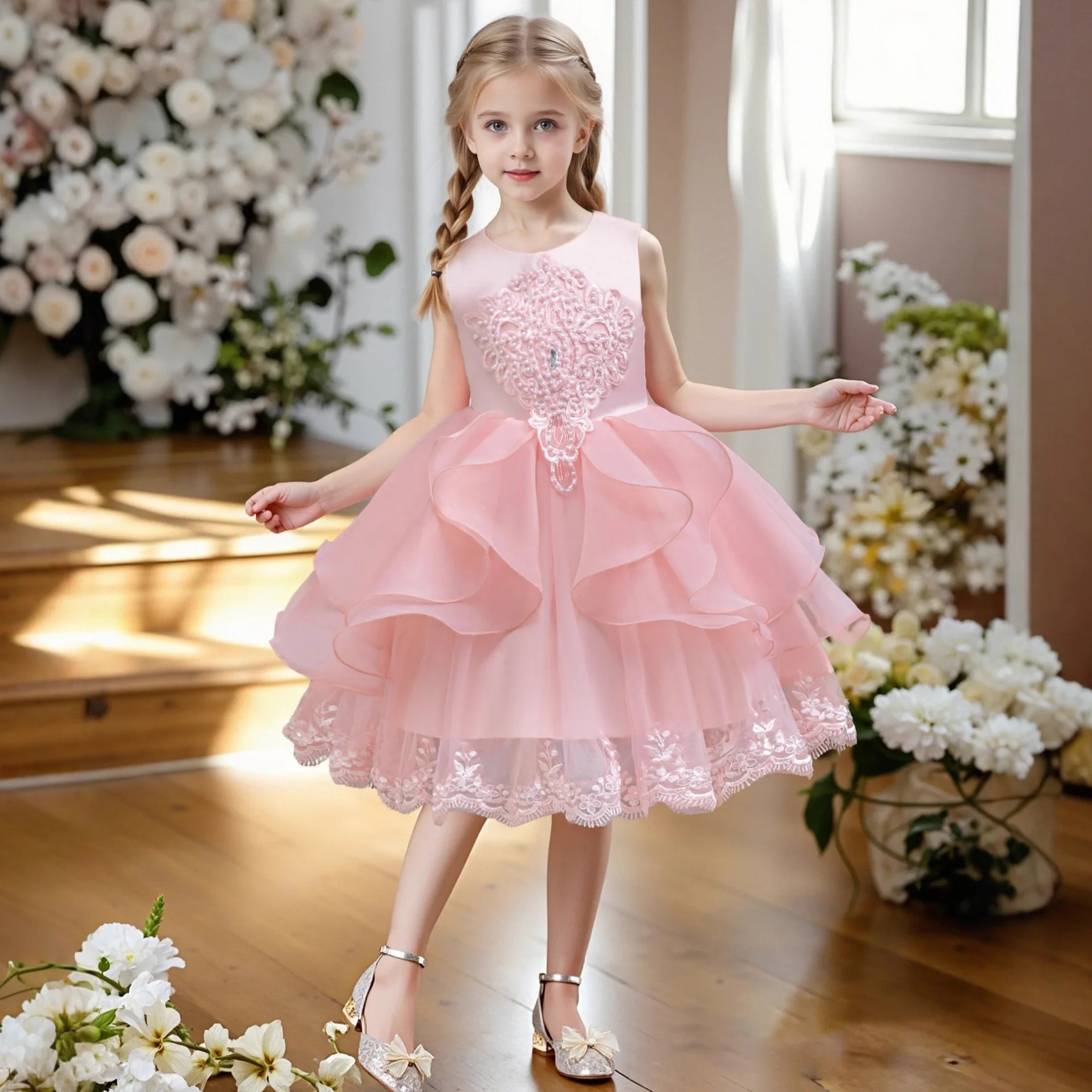 

Новое летнее детское платье принцессы, платье для выступлений на фортепиано для девочек, маленькое платье-понг, вечернее платье на день рождения