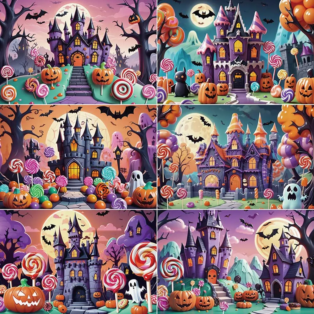 

MOON.QG Halloween Candyland Baby Photography Backdrops Moon Night Castle Party Photozone Backgrounds Studio Photo Shooting Props
