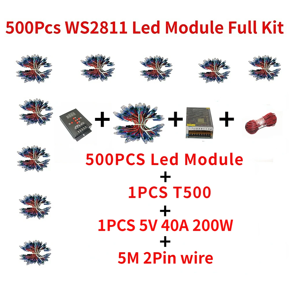 500pcs DC 5V 12mm WS2811 IC Full Color Pixel LED Module Light Input IP68 Waterproof RGB color Digital LED Pixel Light Full Kit