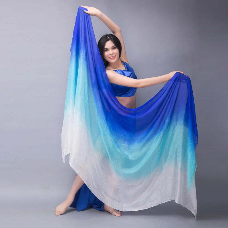 Classical Dance Silk Veils Women Light Weight Real Silk performance Costume Accessory 5mm Gradient Worship Streamer250x114cm Hot