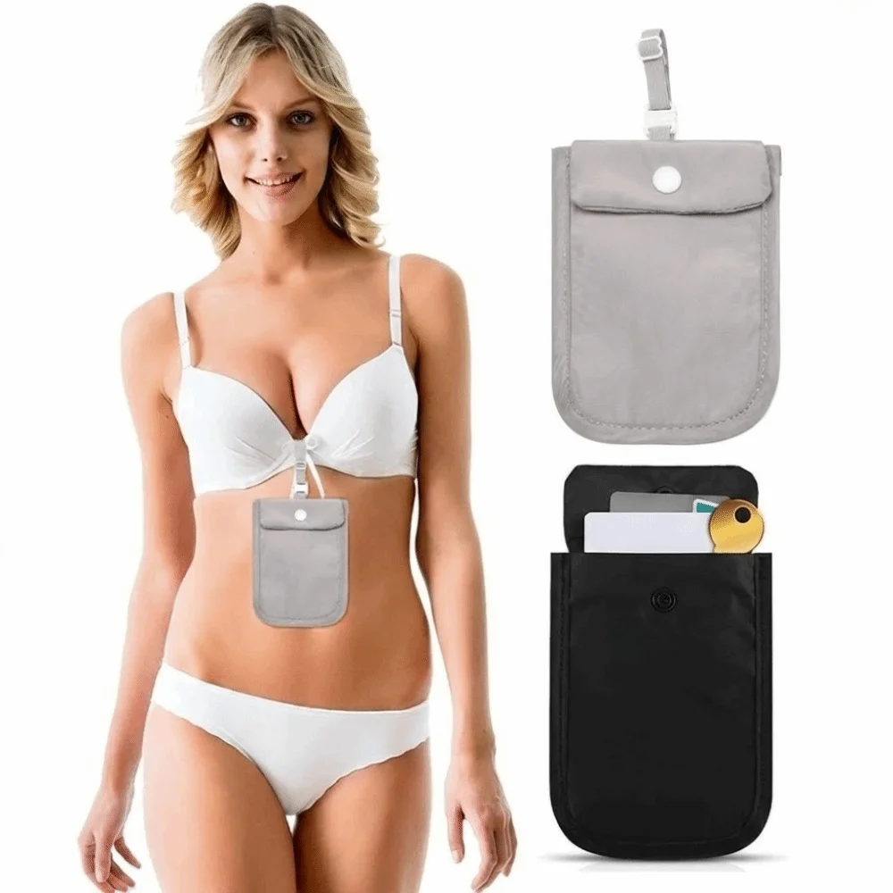 Solid Color Hidden Bra Wallet Anti-theft with Adjustable Elastic Strap Lingerie Coin Pouch Portable Flap Clasp