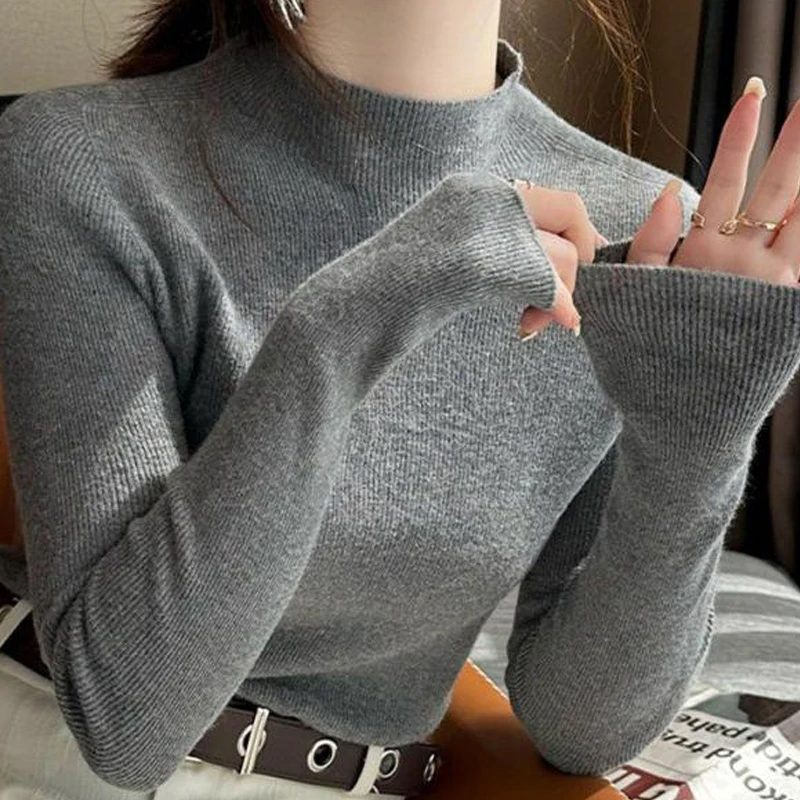 Suéter de cuello alto para mujer, jersey de manga larga coreano, Jersey de punto, suéter suave y cálido, Otoño e Invierno