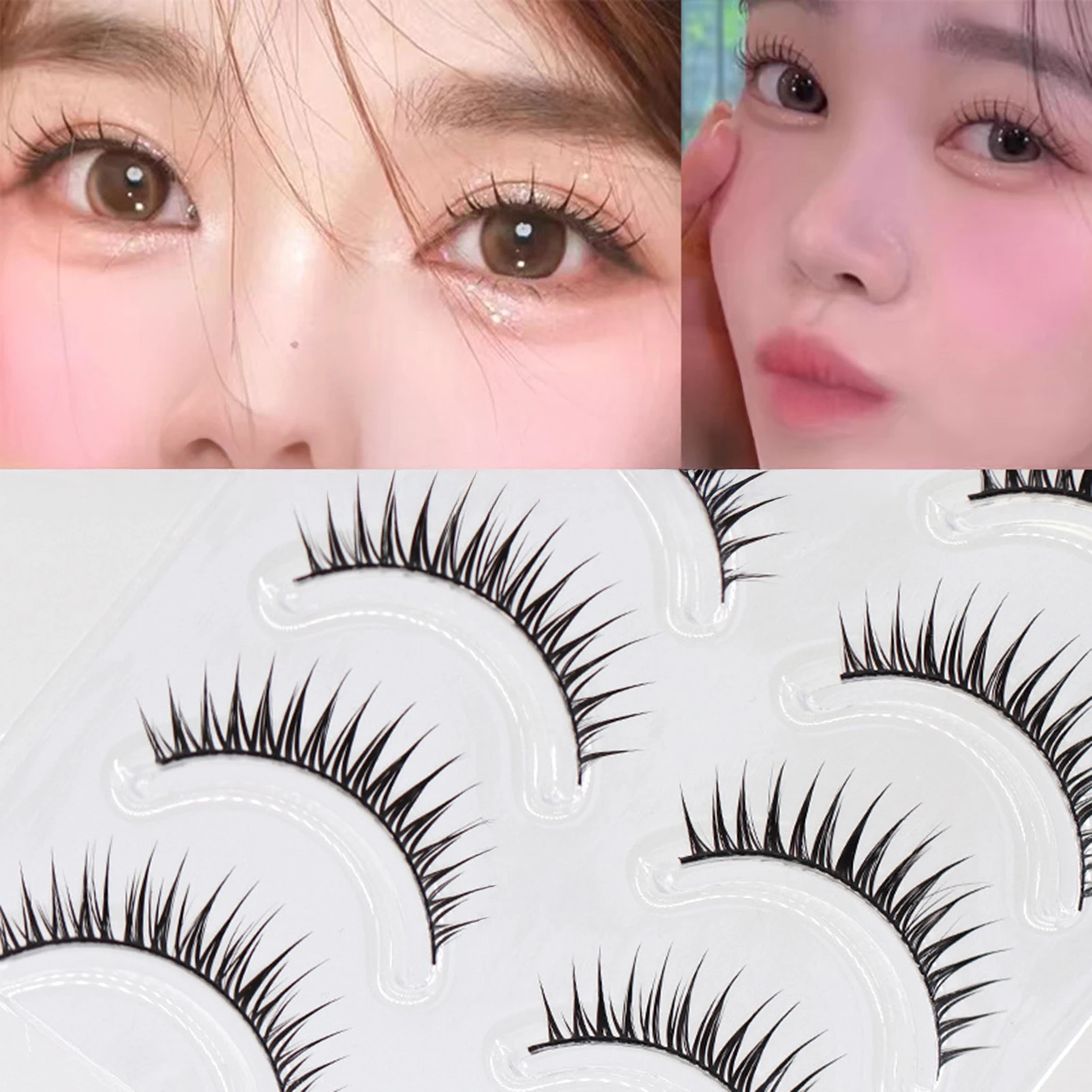 

5 Pair One-Piece False Eyelashes Natural Spiky Wispy Thick Eye Lash Ideal for Cosplay and Costume Parties