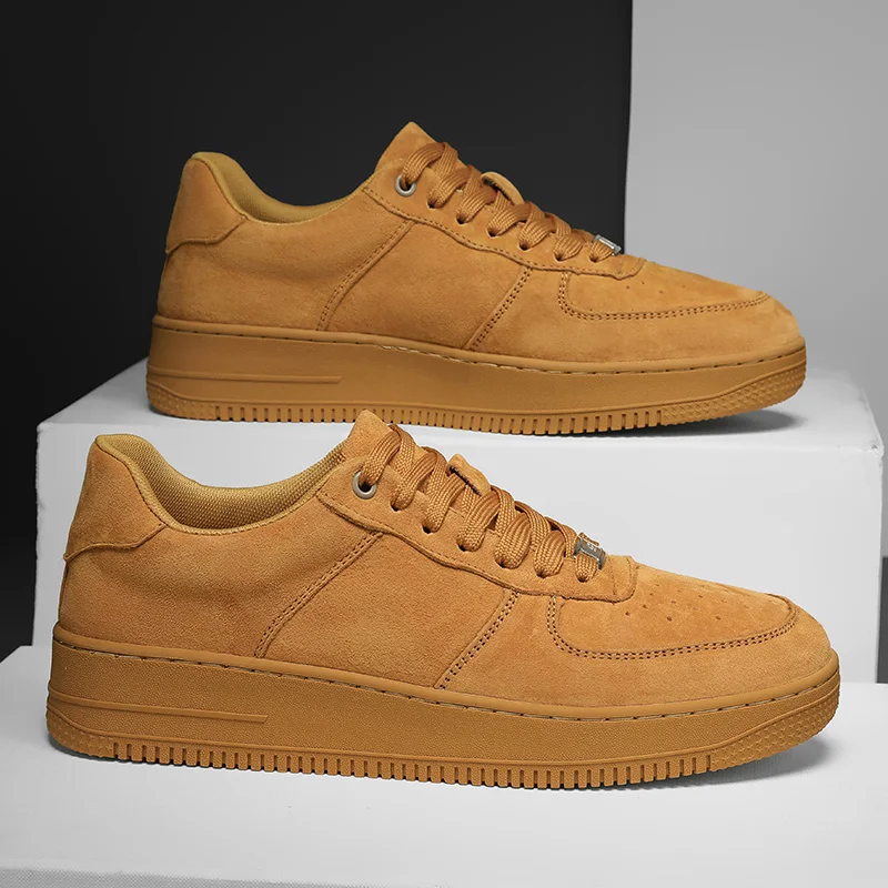 

New Spring and Autumn Men's Sneakers, Brown Trendy Versatile Casual Suede Leather Men's Shoes, Low-Top Soft-Soled Sports Casual