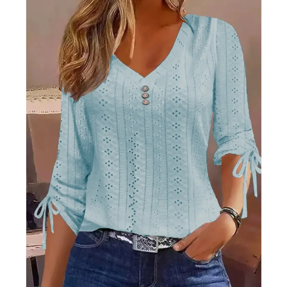 Spring Autumn Fashion Women Blouses Shirts For Women Casual V Neck Long Sleeve White Shirt Women Office Tops Pullover 2025