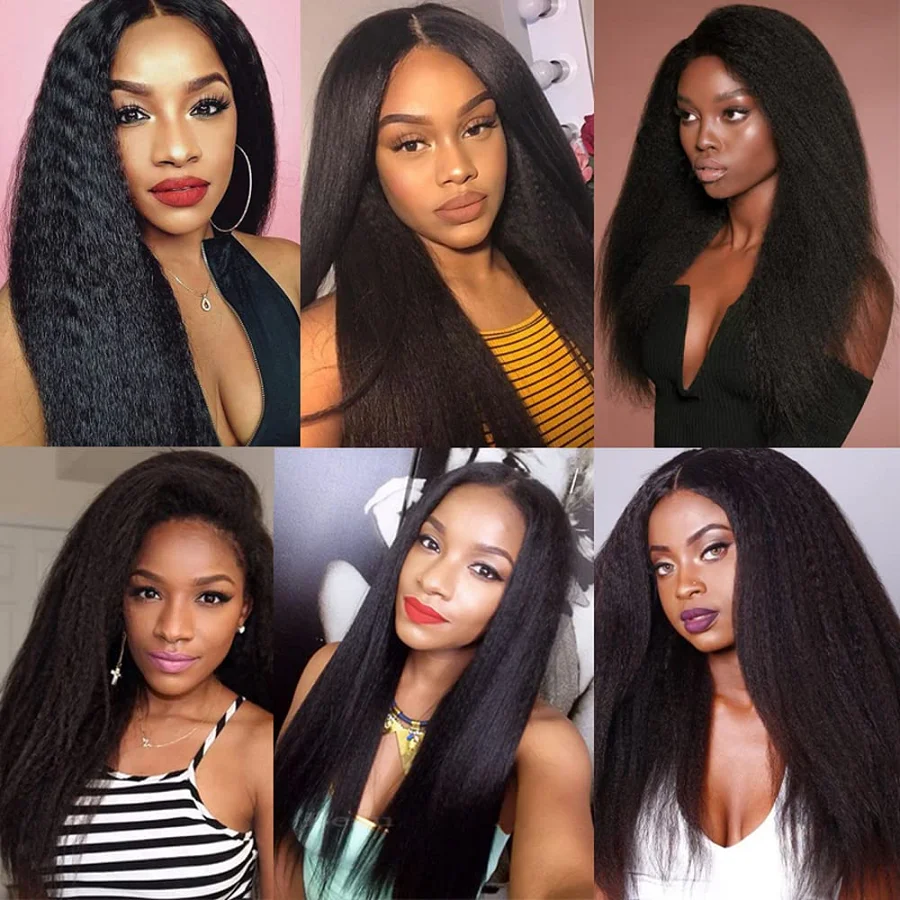 Perruque Lace Front Wig Naturelle Crépue Lisse, Cheveux Humains, 13x4, 13x6, Pre-Plucked, 30 Pouces, pour Femme Africaine