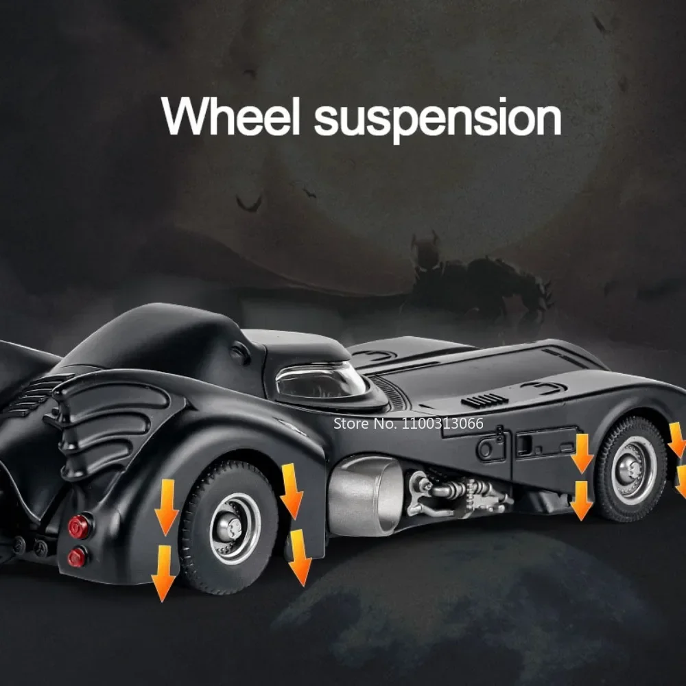 1/24 1989-Batmobile Alloy Car Model Simulation Metal Diecast Toy Vehicle Model with Light Sound Super Sport Car for Boys Gifts