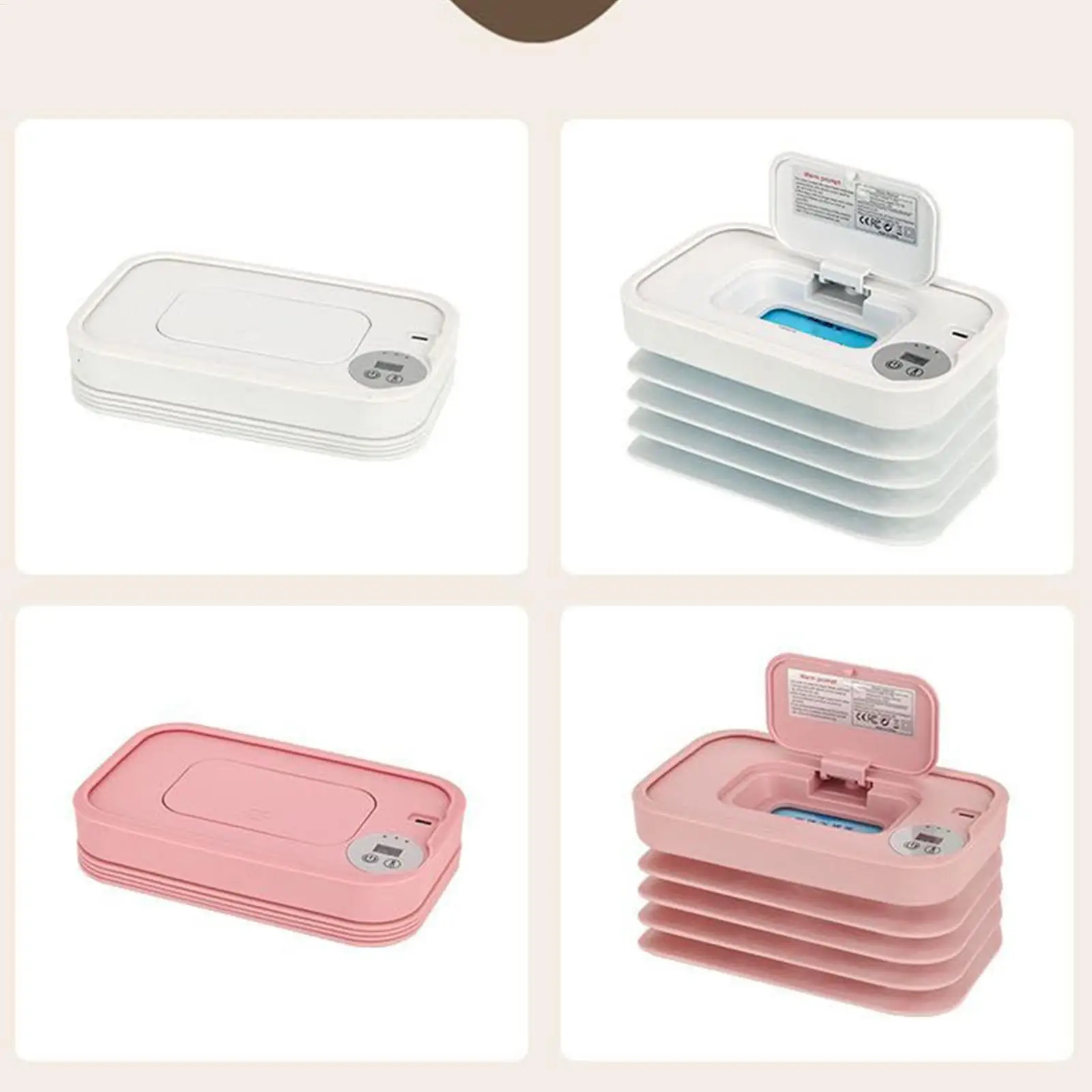 Baby Wet Wipe Warmer Folding Diaper Wipe Warmer & Dispenser for Traveling USB Charging Baby Supplies for Camping Car Road trips