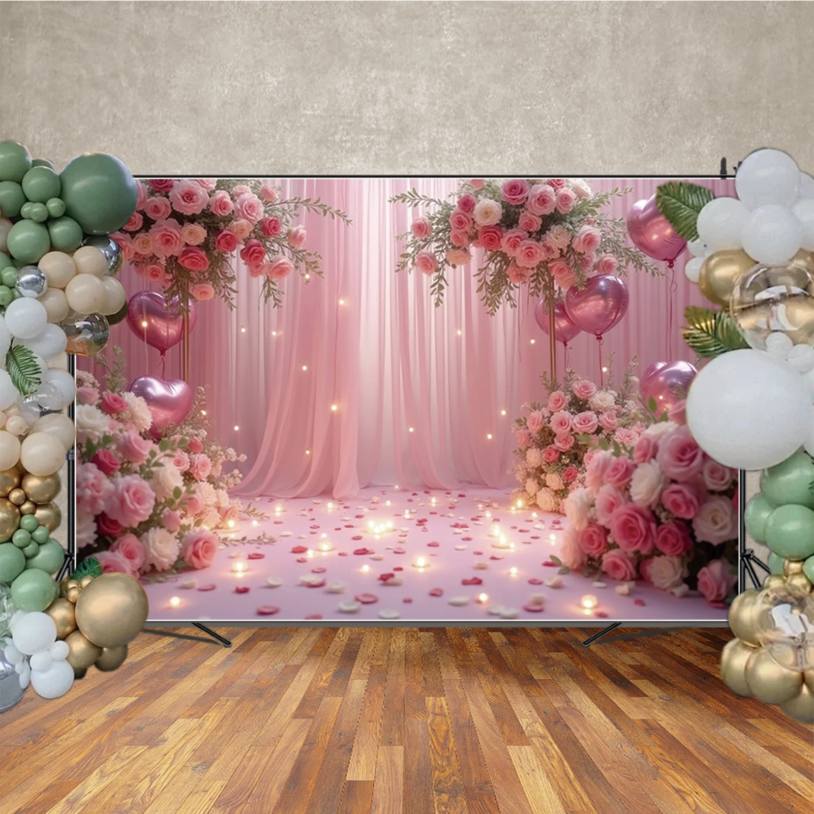 MOON.QG Decoración del Día de San Valentín 14 de febrero Amantes Fondo Fotografía Cortina rosa Corazón Pareja Retrato Decoración de fiesta