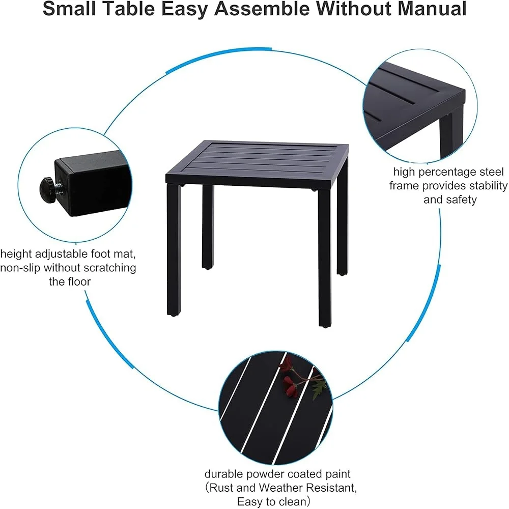 Compact Metal Square Side Table Indoor Outdoor Coffee Bistro Adjustable Feet Easy Assembly Rust Resistant
