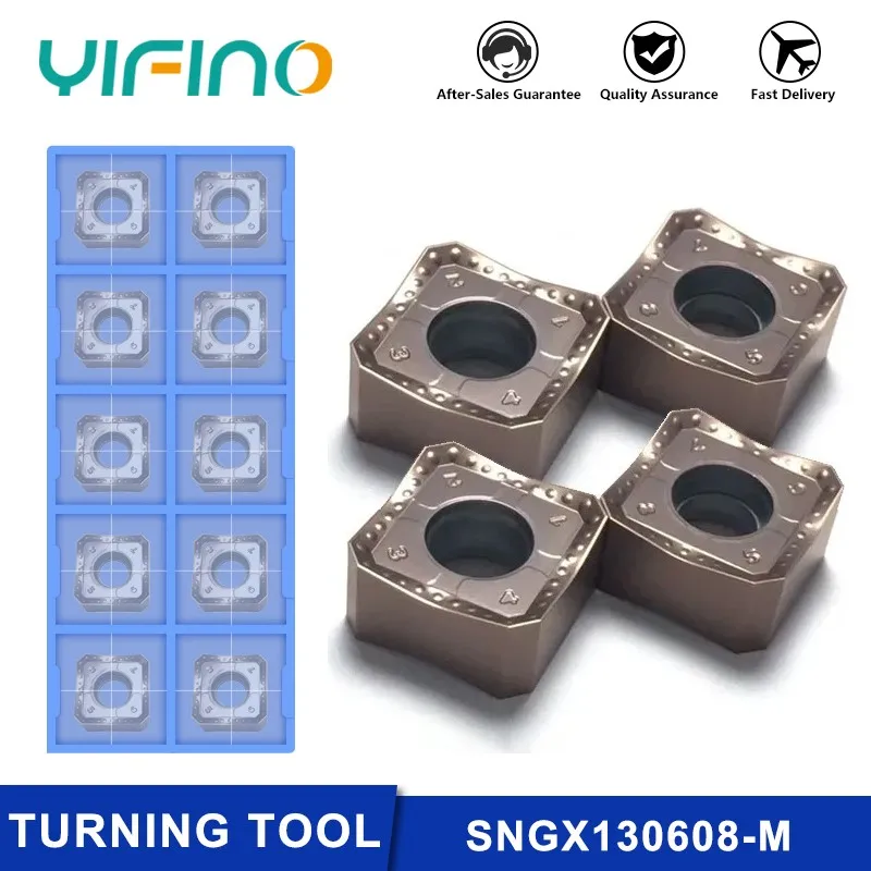 

YIFINO 10PCS CNC Bores Turning Tool SNGX130608-M Carbide 45 Degree Double-Sided Open Roughing Milling Insert