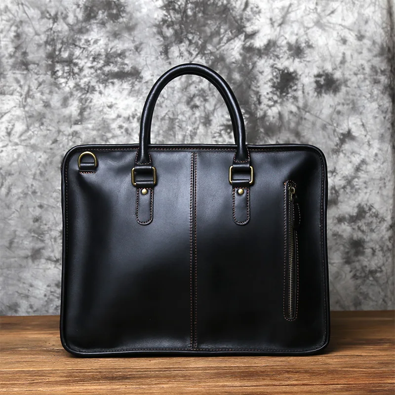 Men's Briefcase Leather Handbag Retro Top Layer Cowhide Laptop Bag Crazy Horse Leather Shoulder Messenger Bag Luxury Bag