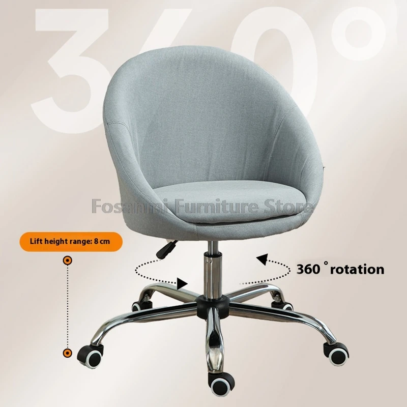 Chaises de bureau minimalistes en tissu de lin, hauteur réglable, chaise de vanité pivotante confortable pour la maison, chaise d'ordinateur de bureau avec siège incurvé