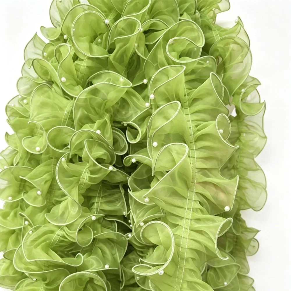 11cm Wide Organza Beaded Ribbon Wave Ruffle Edge 1 Yard Pleated Lace Trim Flower Lace Pearl Fabric Edge Beaded Mirror Welt