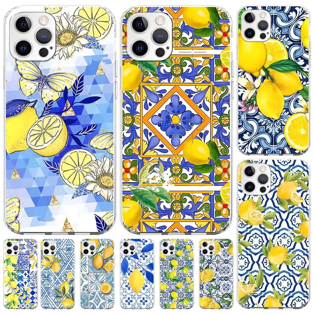 Mediterranean Lemon Fudna for Apple iPhone 11 15 Plus 13 12 Mini 7 8 X XS XR 14 Pro Max Clear Silicone Phone Case Cover