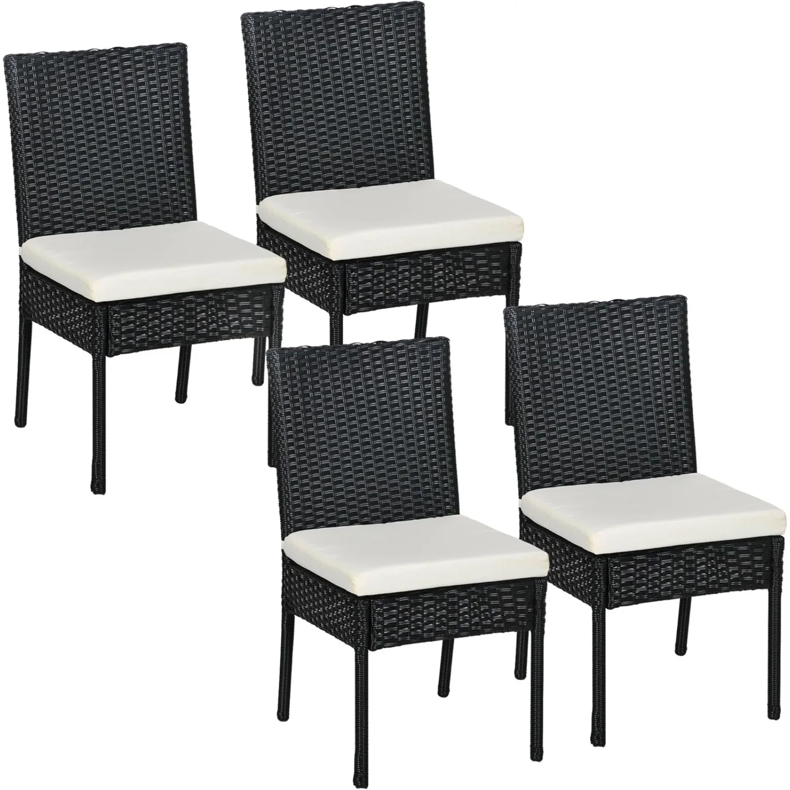 US Outsunny 4 PE Rattan Outdoor Dining Chairs with Cushions, Patio Wicker Dining Chairs with Backrests for Porch, Dec