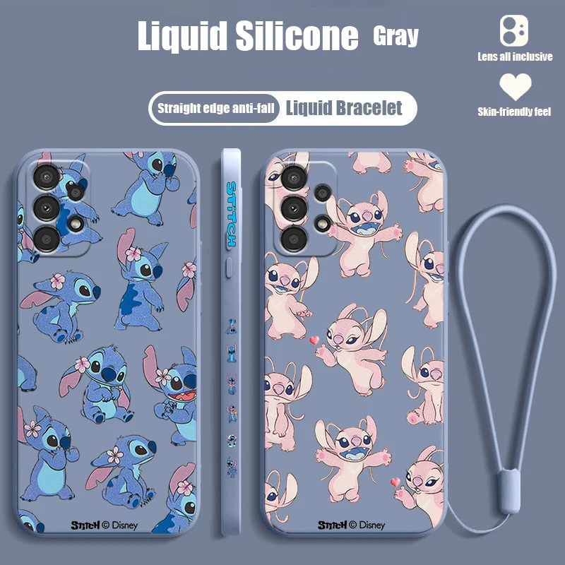 Stitch Cute Trend For Samsung A72 A54 A53 A52 A42 A34 A32 A25 A24 A23 A22 A15 A14 A13 A12 Liquid Left Rope Phone Case